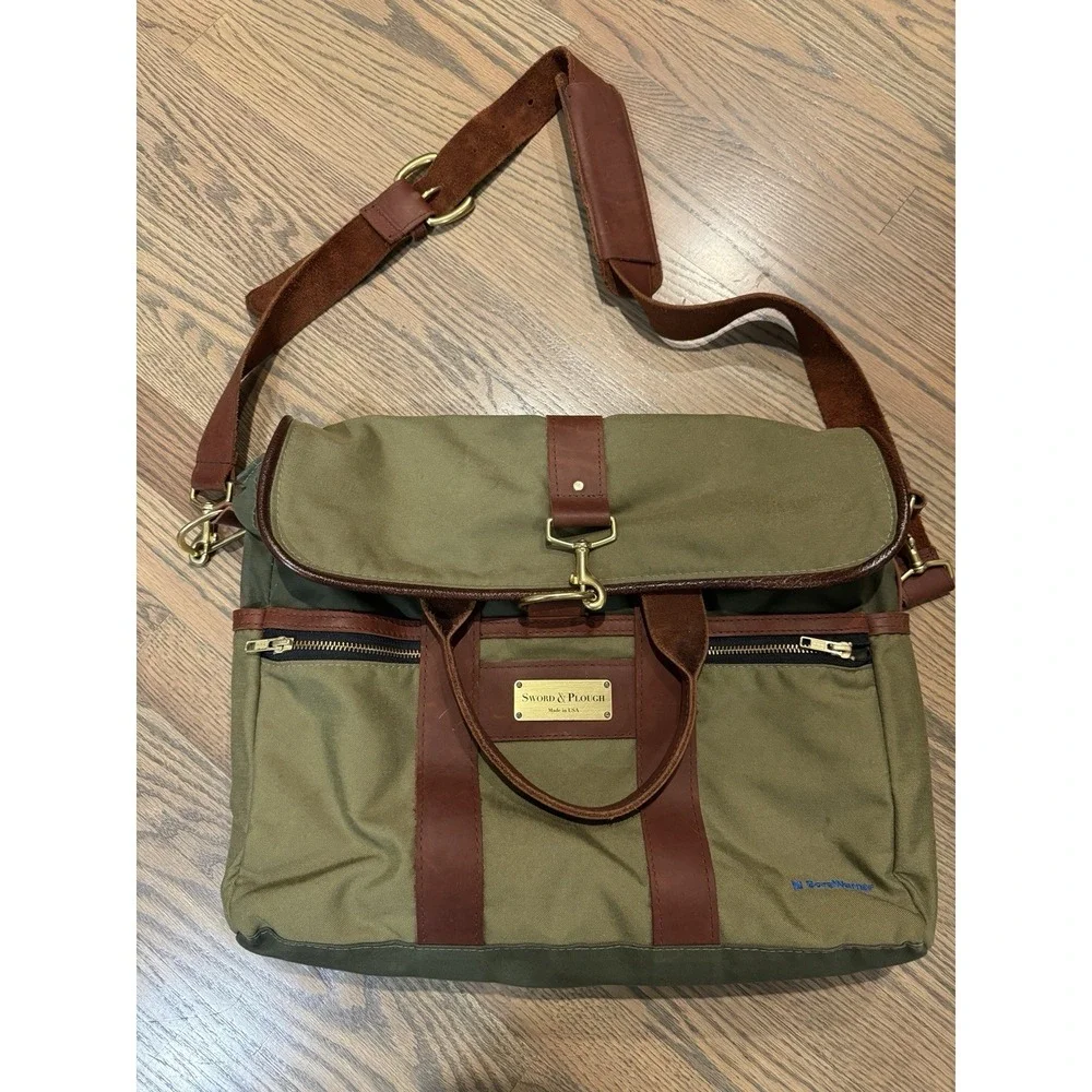 Sword & Plough Canvas Briefcase Messenger Laptop Bag Crossbody Strap